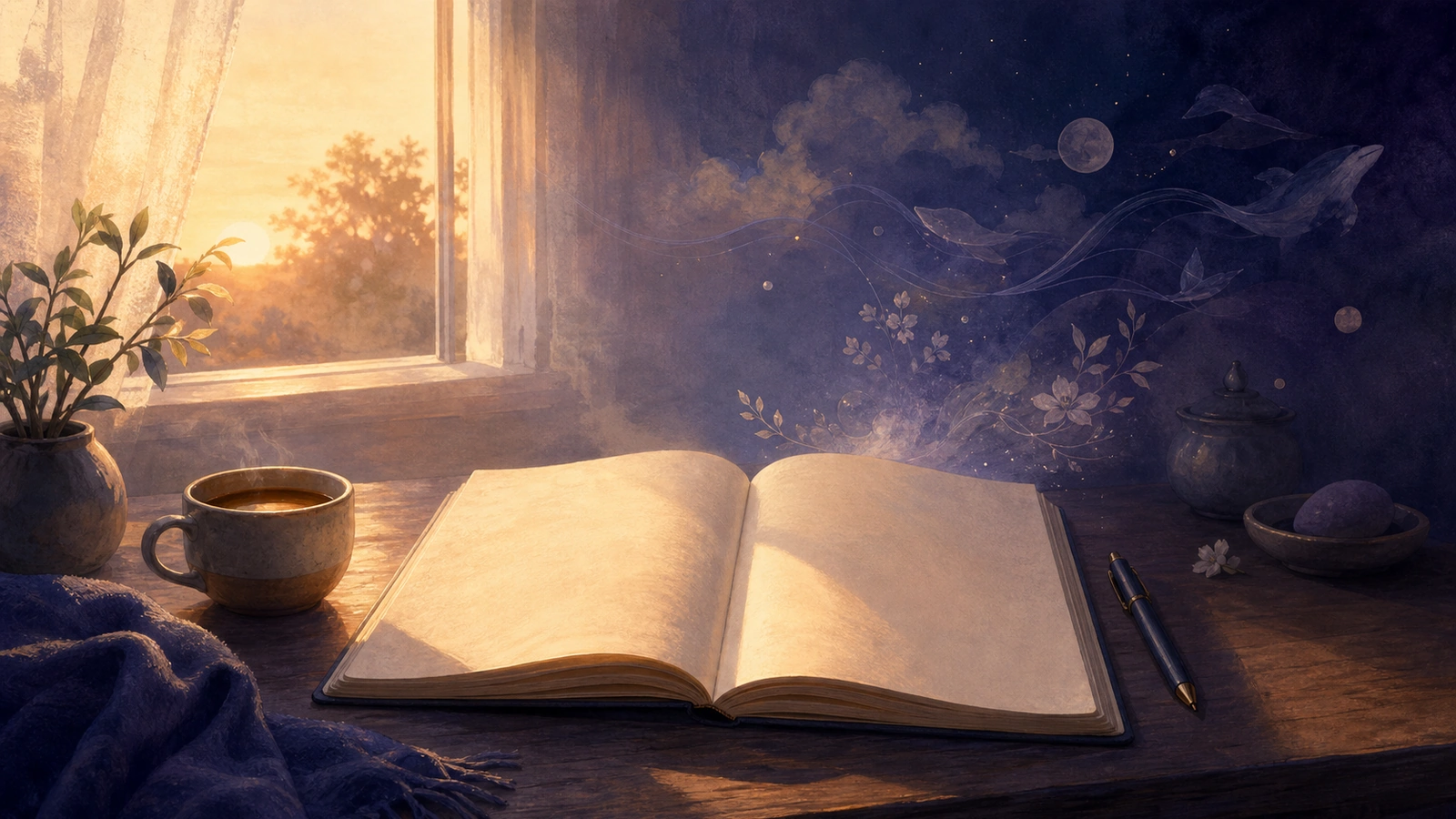 Cuaderno abierto junto a una cama